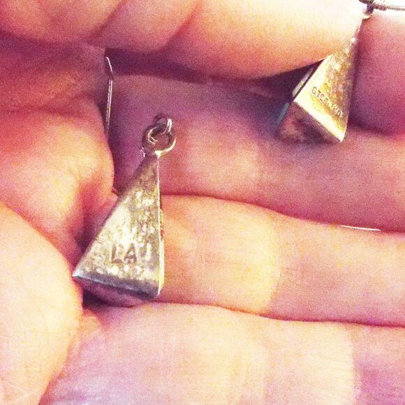 NAVAJO LEN ADAKAI STERLING PYRAMID OPAL, JET & TURQUOISE INLAY PIERCED EARRING B - Picture 6 of 6